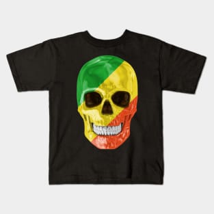 Republic Of The Congo Flag Skull - Gift for Congon With Roots From Republic Of The Congo Kids T-Shirt